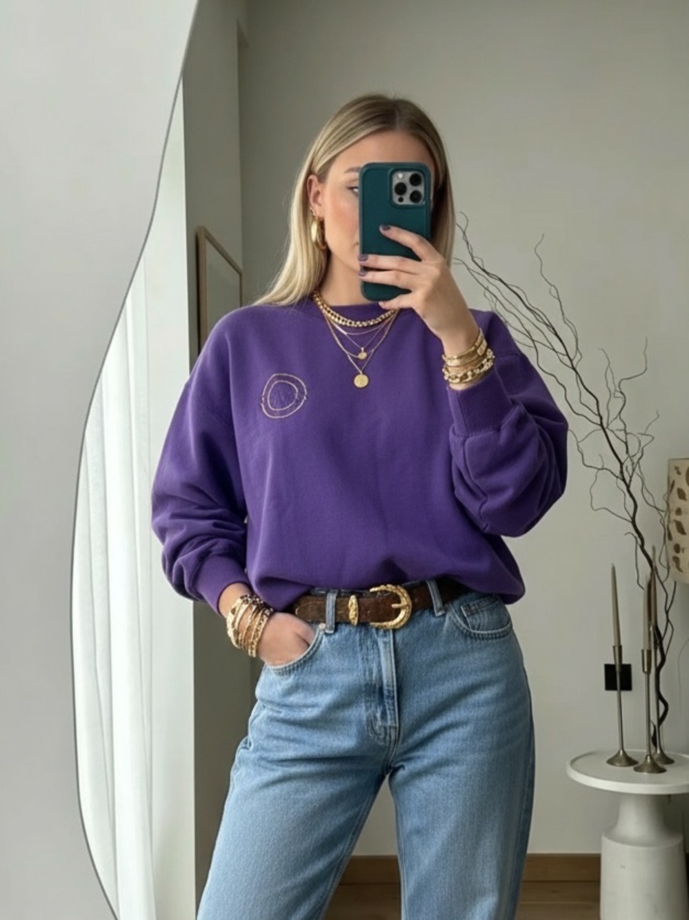 Vintage 90s Heavy Cotton purple crewneck sweatshirt with embroidered logo -Irish